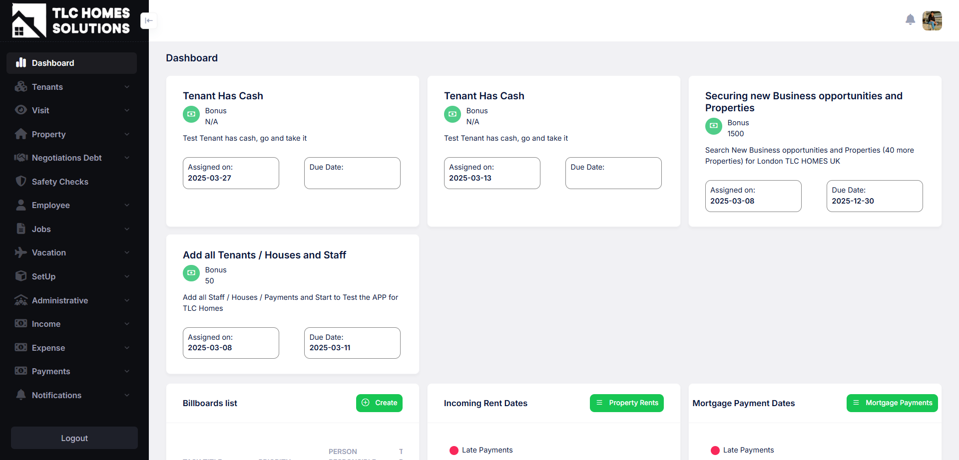 TLC Home Solution Dashboard